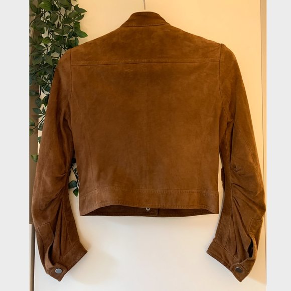 BCBGMaxAzria Snap Front 100% Suede Leather Crop Moto Jacket - Picture 2 of 4